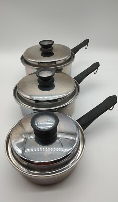 Vintage Amway Queen Multi-Ply 18/8 Stainless Steel Saucepans Pots