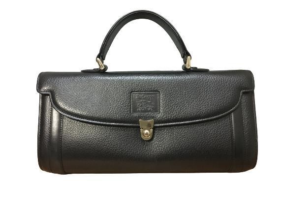 BURBERRY Vintage Hand Bag Top handle Logo engraving Black Simple