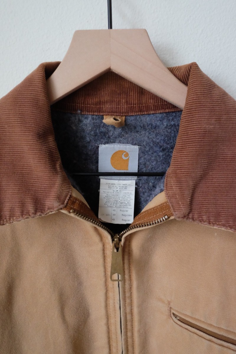 VINTAGE USA Carhartt J01 BRN 48 R Brown Fade Blanket Lined Detroit