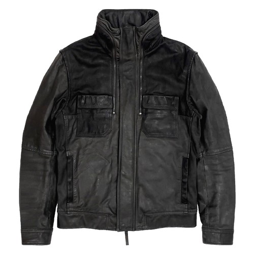 EMPORIO ARMANI Black Tag Lamb Leather Rider's Jacket Size 38 Gray