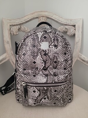 NWT MCM GRAY PYTHON SNAKE BLACK DIAMOND PRINT MONOGRAM LEATHER