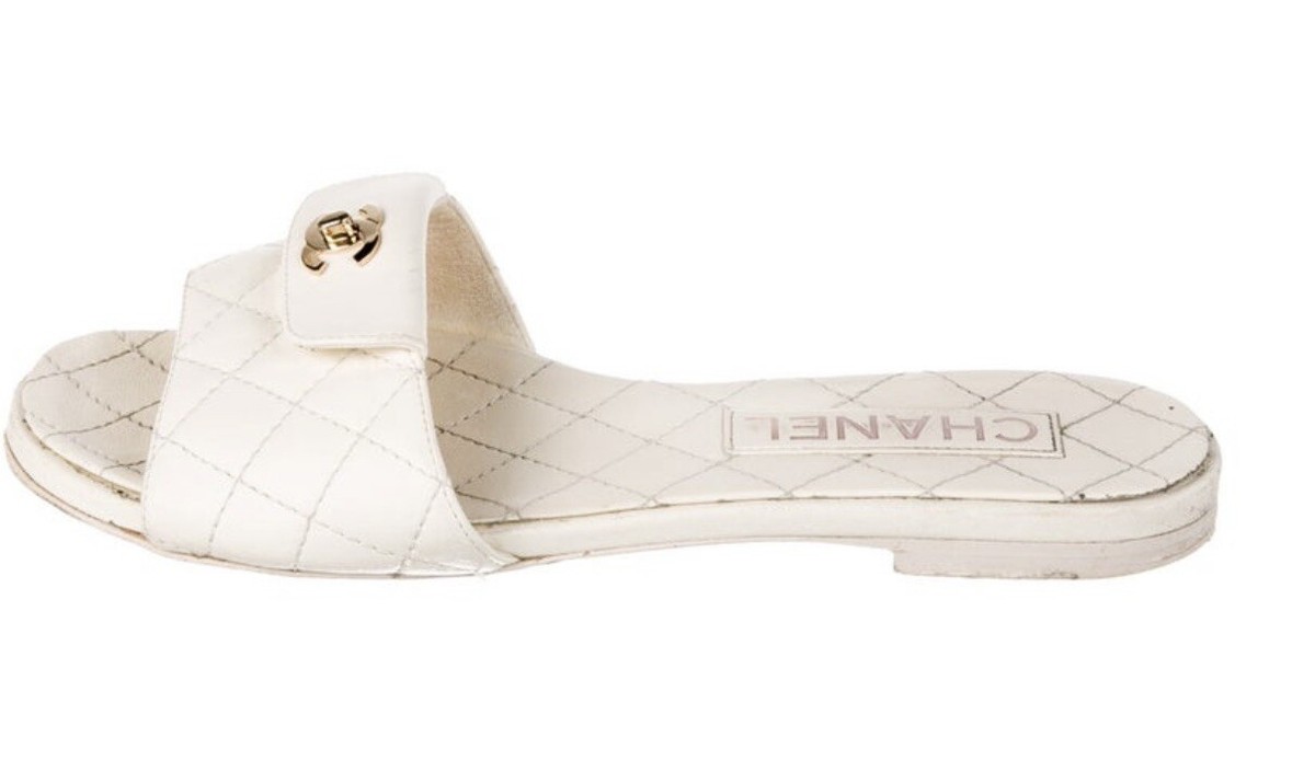 Chanel White Quilted Turn Lock Sandals Size 36.5 IT | eBay