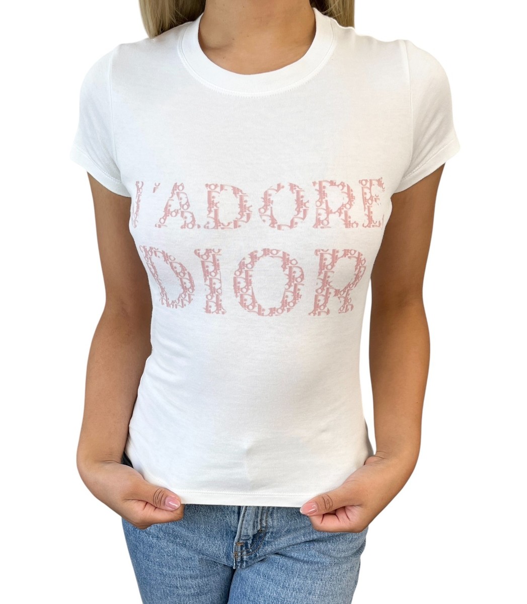 Christian Dior Vintage 2004 J'ADORE Logo T-shirt Top #38 White