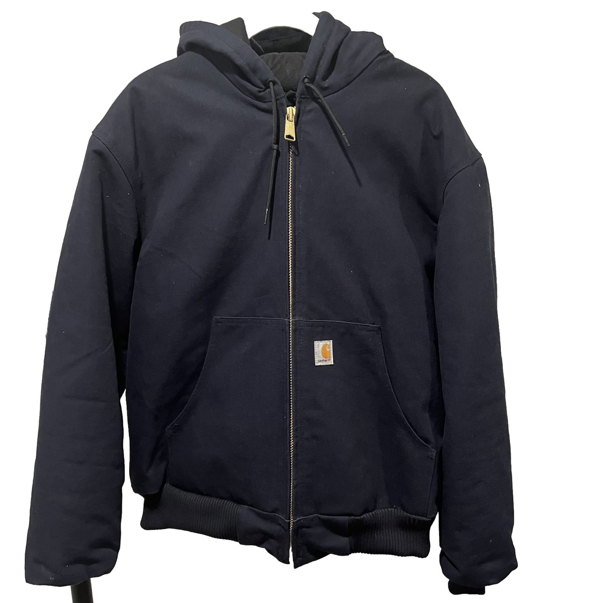 VTG Carhartt Hooded Full Zip Duck Canvas Navy Blue Coat Large L