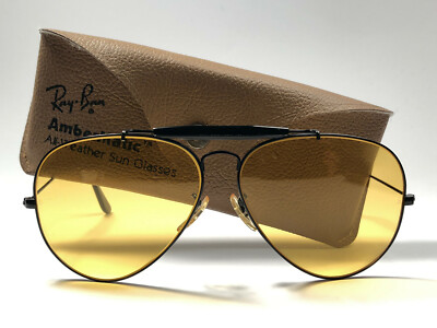 VINTAGE RAY BAN OUTDOORSMAN BLACK 62MM AMBERMATIC LENSES USA B&L