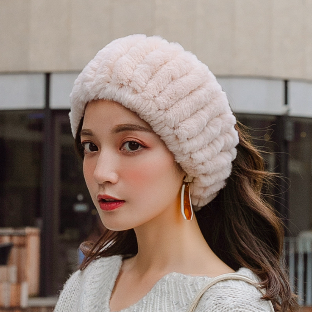 Hand Knitted Rabbit Fur Infinity Scarf Elastic Hair Band Collar