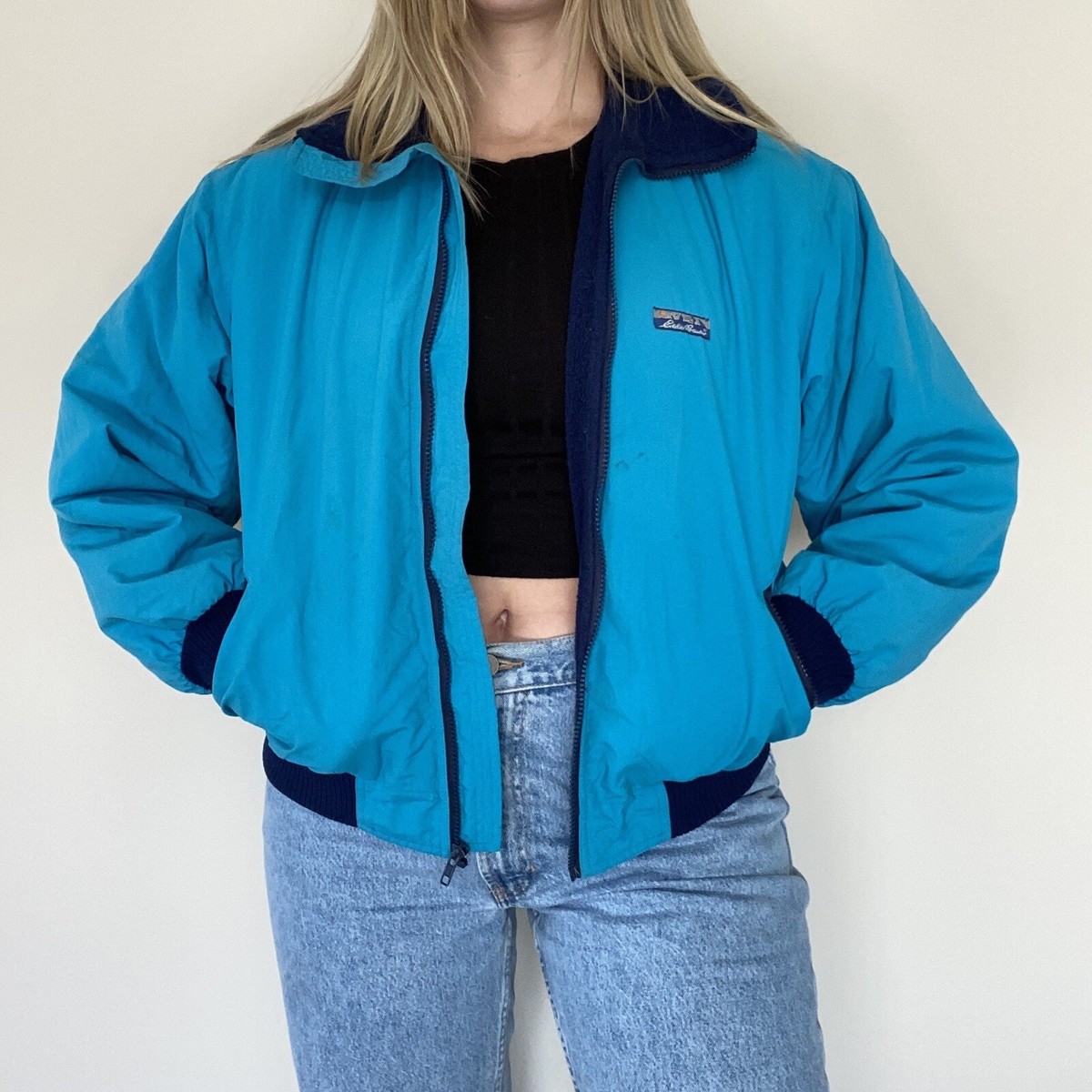 Vintage 90s Eddie Bauer Bomber Jacket Vibrant Blue & Navy Blue