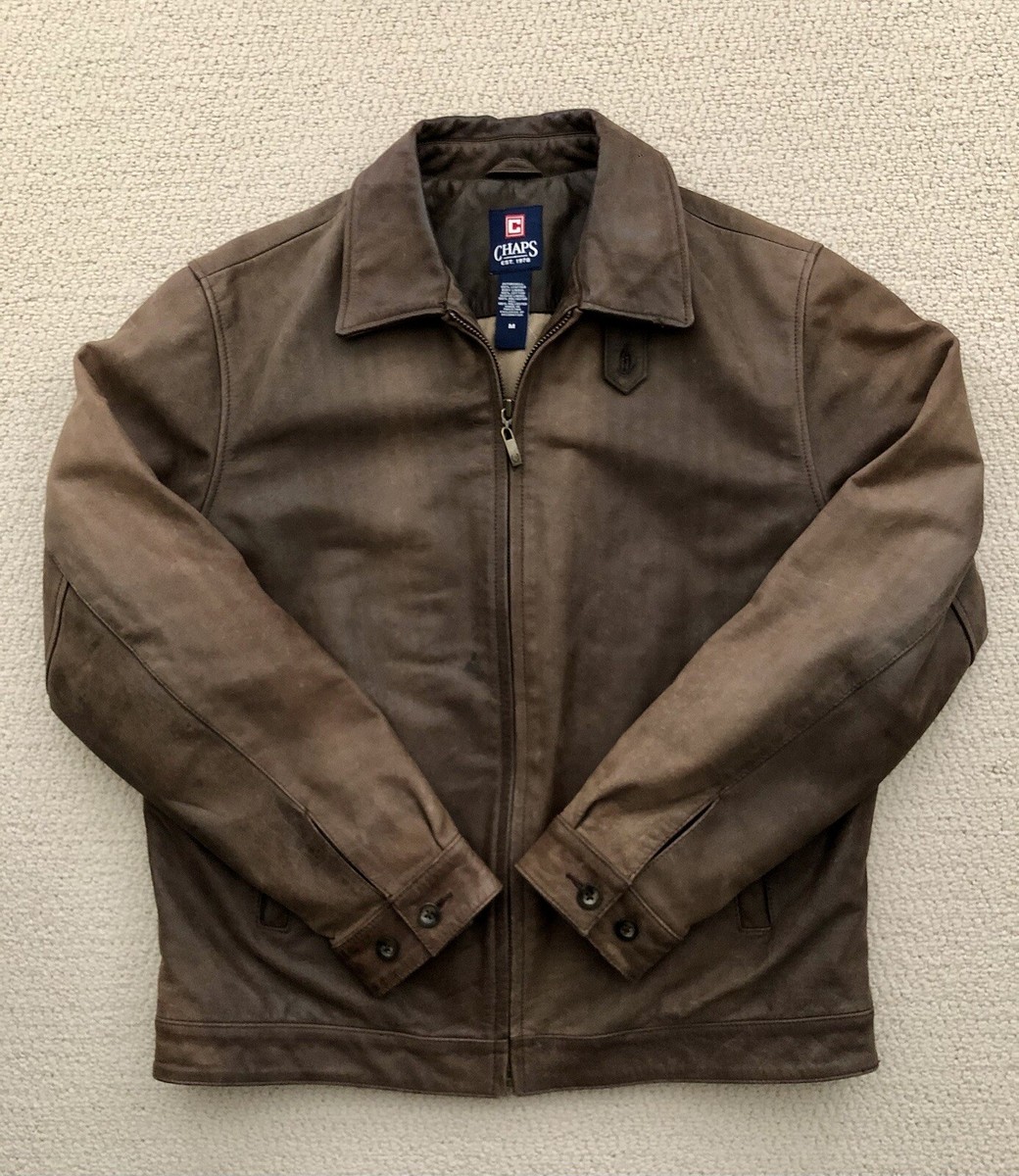 Vintage Men's Ralph Lauren Chaps Leather Jacket Coat Brown Medium