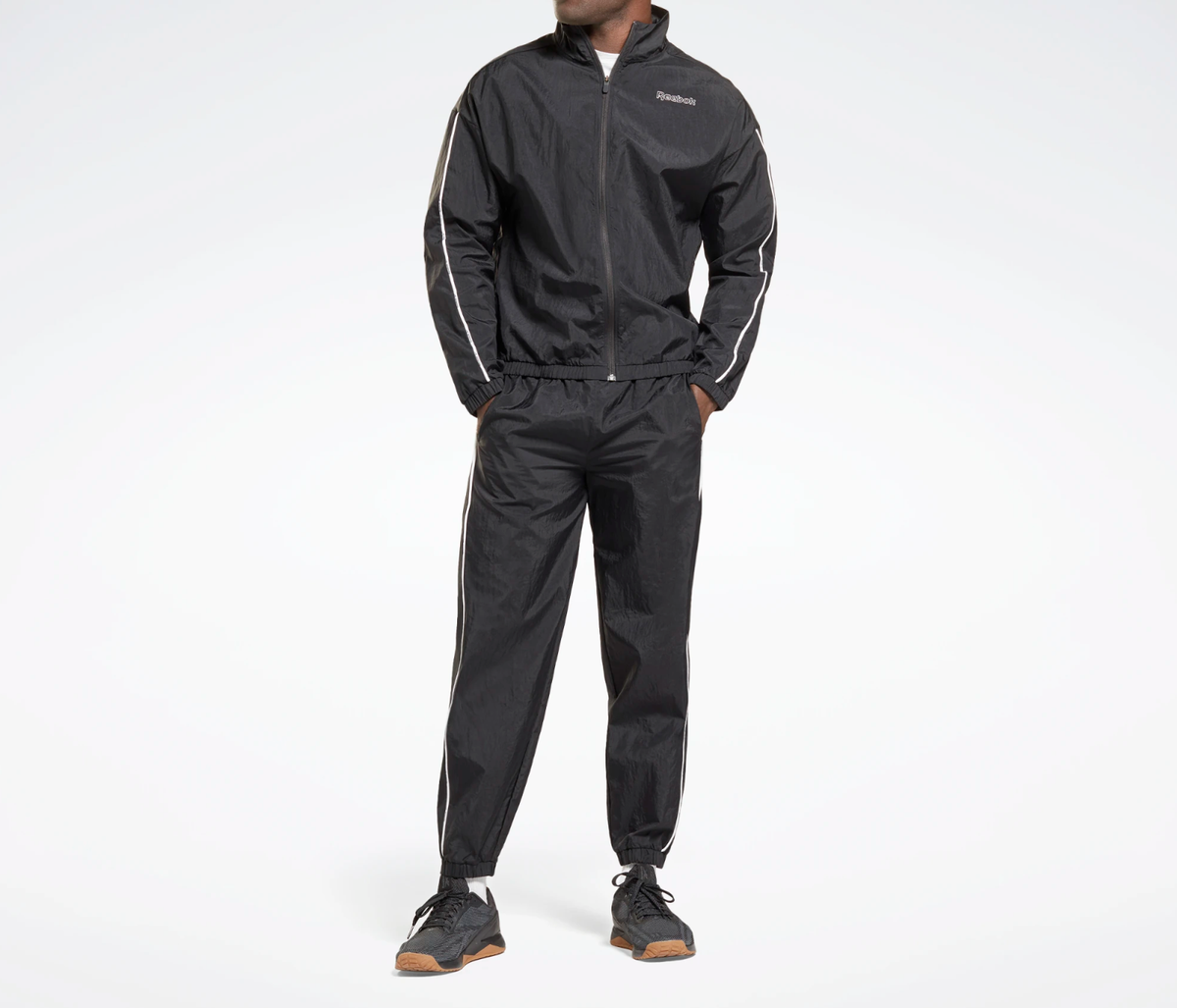 Reebok Mens Training Essentials Piping Tracksuit Black | eBay