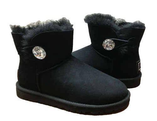 UGG MINI BAILEY BUTTON BLING BLACK SWAROVSKI CRYSTAL BOOT US 5