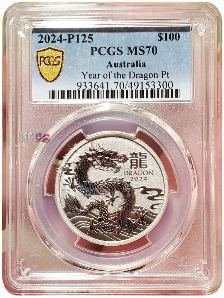 2024 1 Oz PLATINUM $100 Australia LUNAR YEAR OF THE DRAGON PCGS