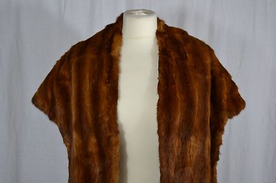 VINTAGE 1930s caramel brown mink fur wrap stole shawl with tassels