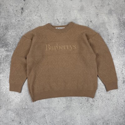 Vintage Burberrys Burberry Cable Knit Big Logo Wool Sweater Camel