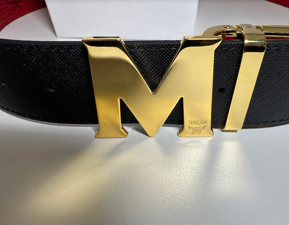 NEW ADJUSTABLE REVERSIBLE RED TO BLACK MCM BELT GOLD BUCKLE | eBay
