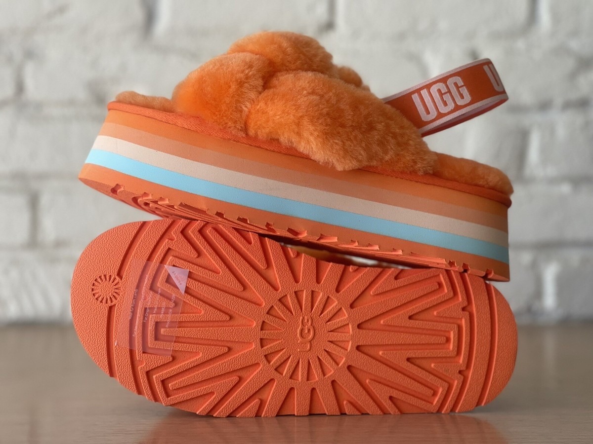 UGG Disco Knot Slides Orange Platform Sandal Sheepskin 1126383