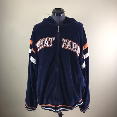 Vintage Phat Farm Hoodie Jacket in Blue, Orange and White Velour
