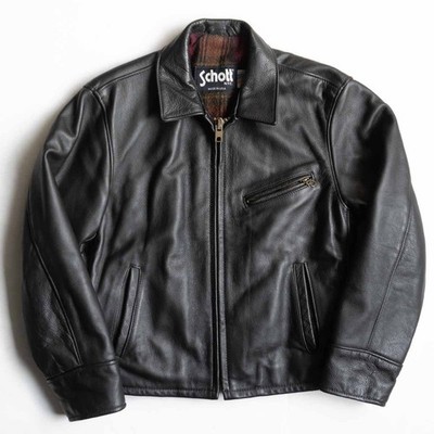 Schott 681 Leather Collar Single Rider Jacket Size 40 Black Used