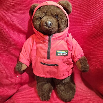 TEDDY BEAR red anorak coat jacket LL BEAN plush doll Stuffed