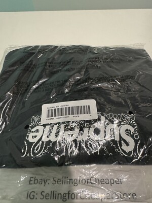 NEW Supreme Bandana Box Logo Tee Black T Shirt FW19 Size M Medium