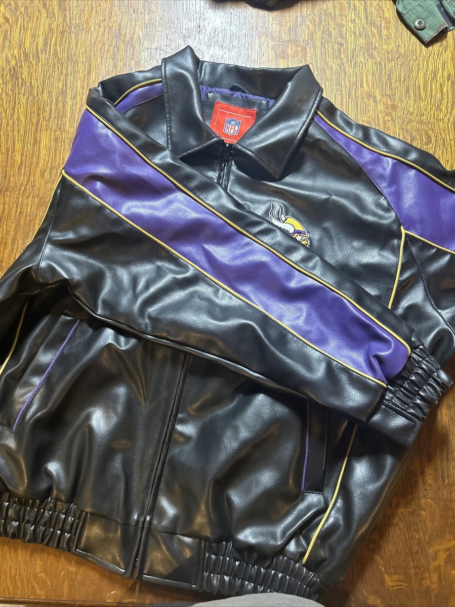 Minnesota Vikings NFL Branded Full Zip Faux Leather Jacket Mens