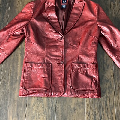 GAP Vintage 90s Deep Red Oxblood Genuine Leather Lined Jacket Size