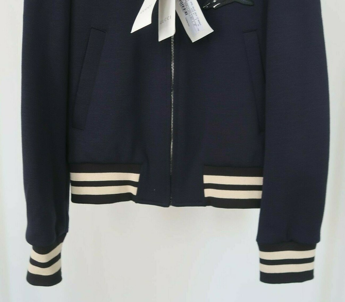 GUCCI sz IT 44 US XS Mens Navy Shark Logo Patch Zipped Bomber