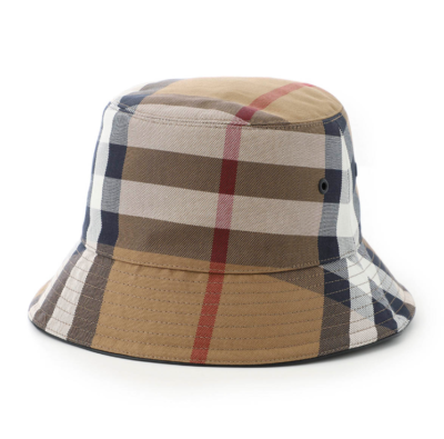 BURBERRY Bucket Hat Cotton Gavazine Leather Trim BirchBrown Size S