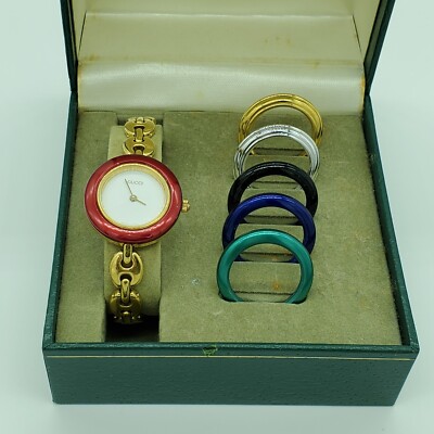 GUCCI Change Bezel Dial 6 colors Women's Watch Gold Bracelet Chain