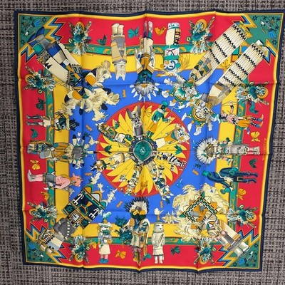 HERMES Scarf Carre 90 Kachinas Vintage Kermit Oliver Multicolor
