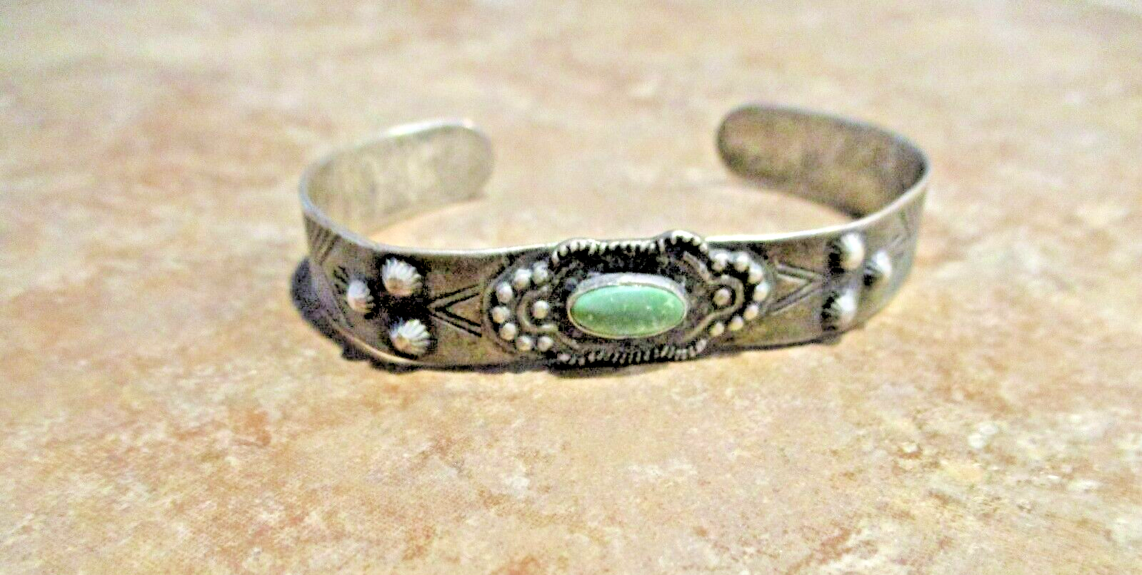 OLD 1940's / 50's Navajo Sterling Silver Turquoise STAMPED DESIGN