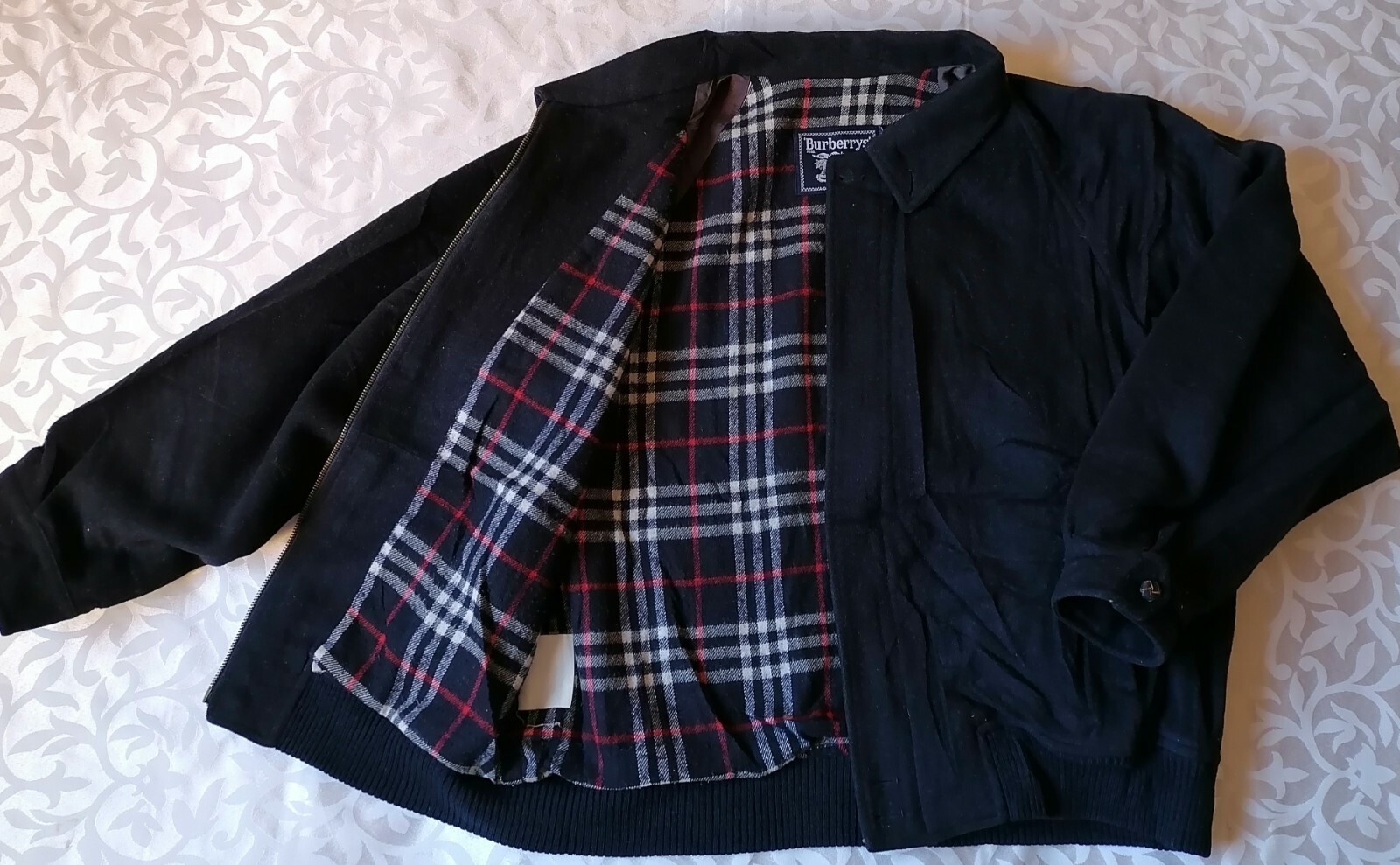 BURBERRY'S VINTAGE HARRINGTON MEN'S JACKET BOMBER WOOL NAVY BLUE