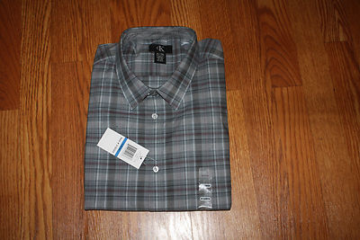 NWT Mens CALVIN KLEIN Dawn Gray Plaid Lifestyle L/S Dress Shirt L
