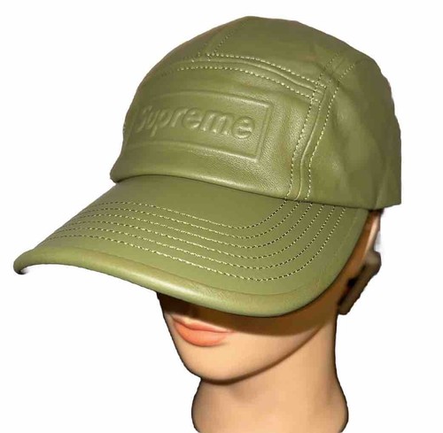 New SUPREME Green Olive Goretex Leather Camp Cap SS22 NWT Rare