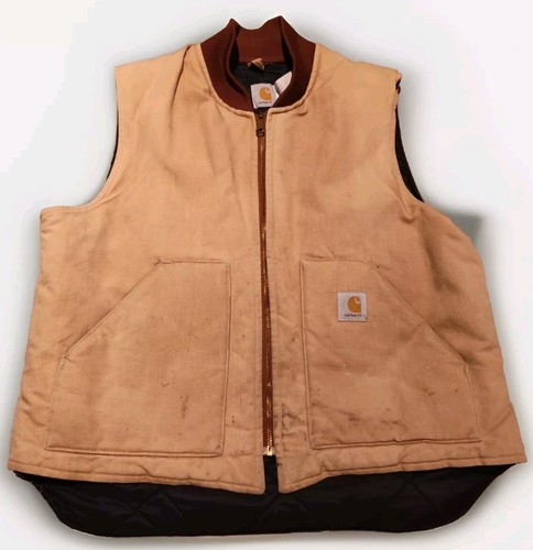 Vtg Carhartt Vest Quilt Lined Mens XL VQ186 Tan Sandstone Workwear