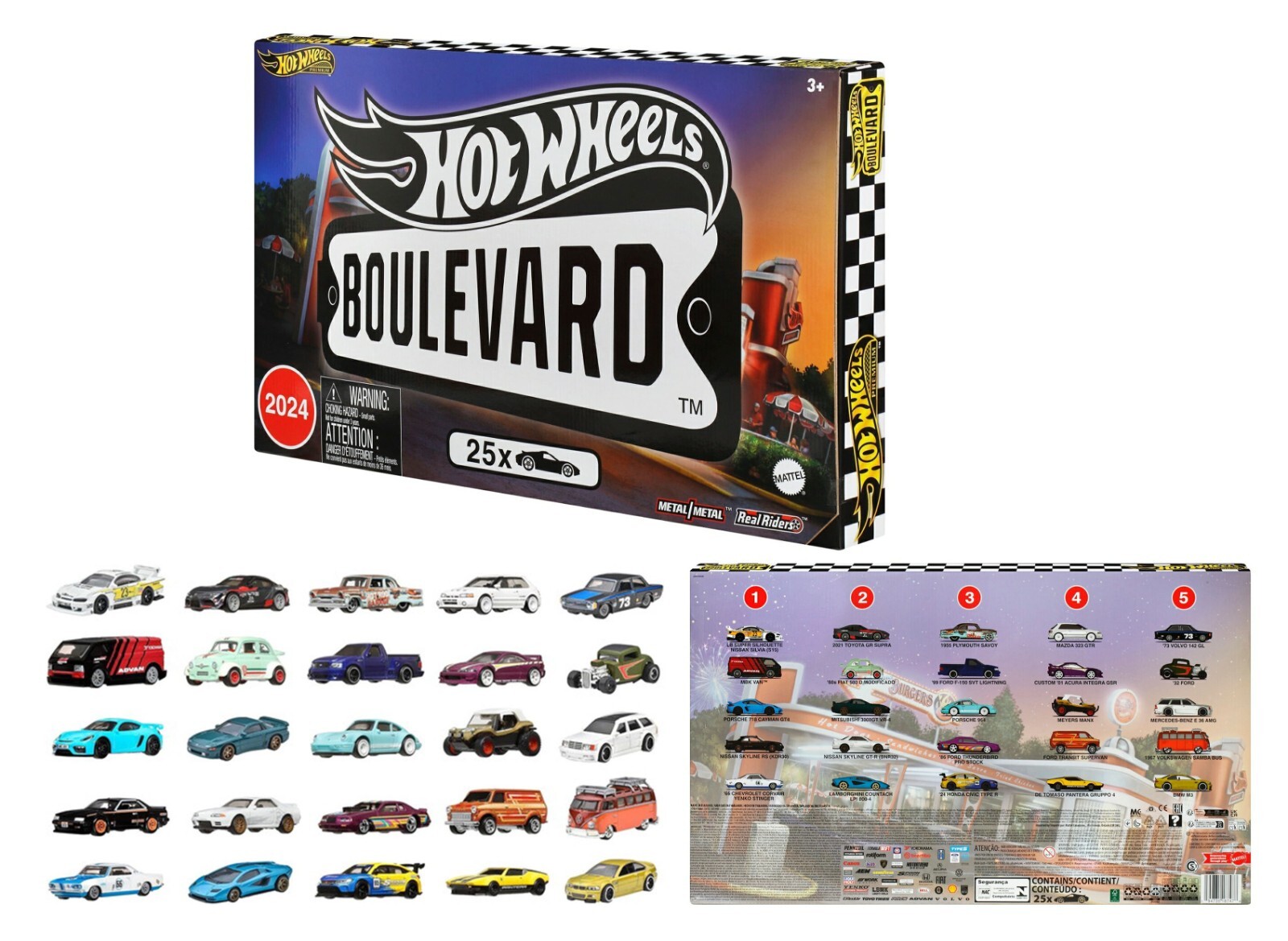 Hot Wheels Boulevard 25-Car Factory Set HRW96 Real Riders 1:64