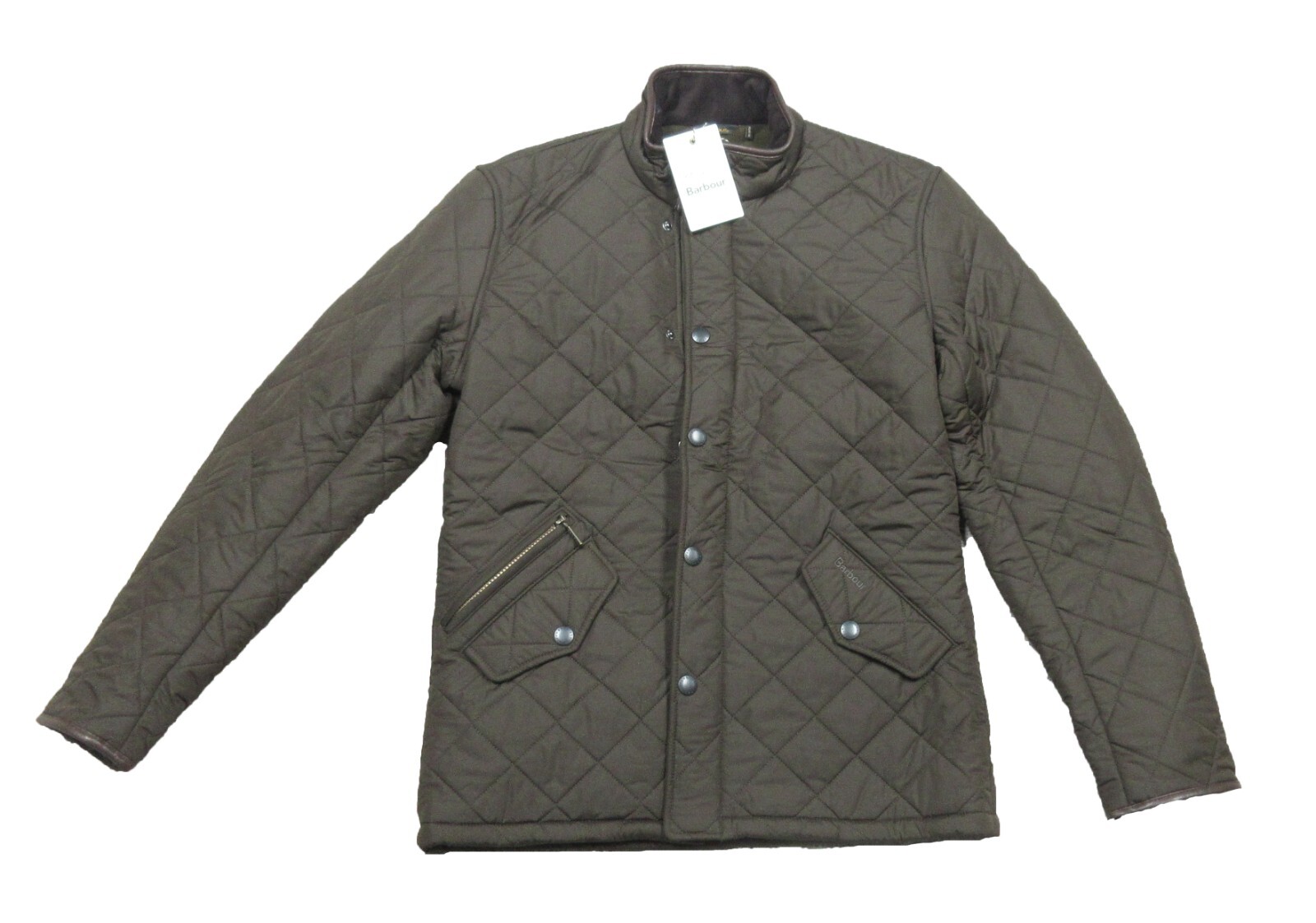 Barbour Men's Olive Brown Powell Quilted Regular Fit Full Zip