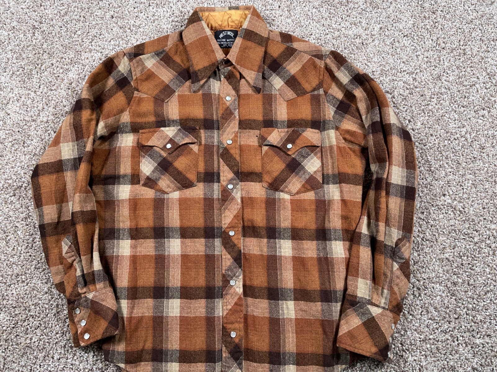 VTG West Wool Western Style Flannel Shirt Adult Medium Brown Plaid