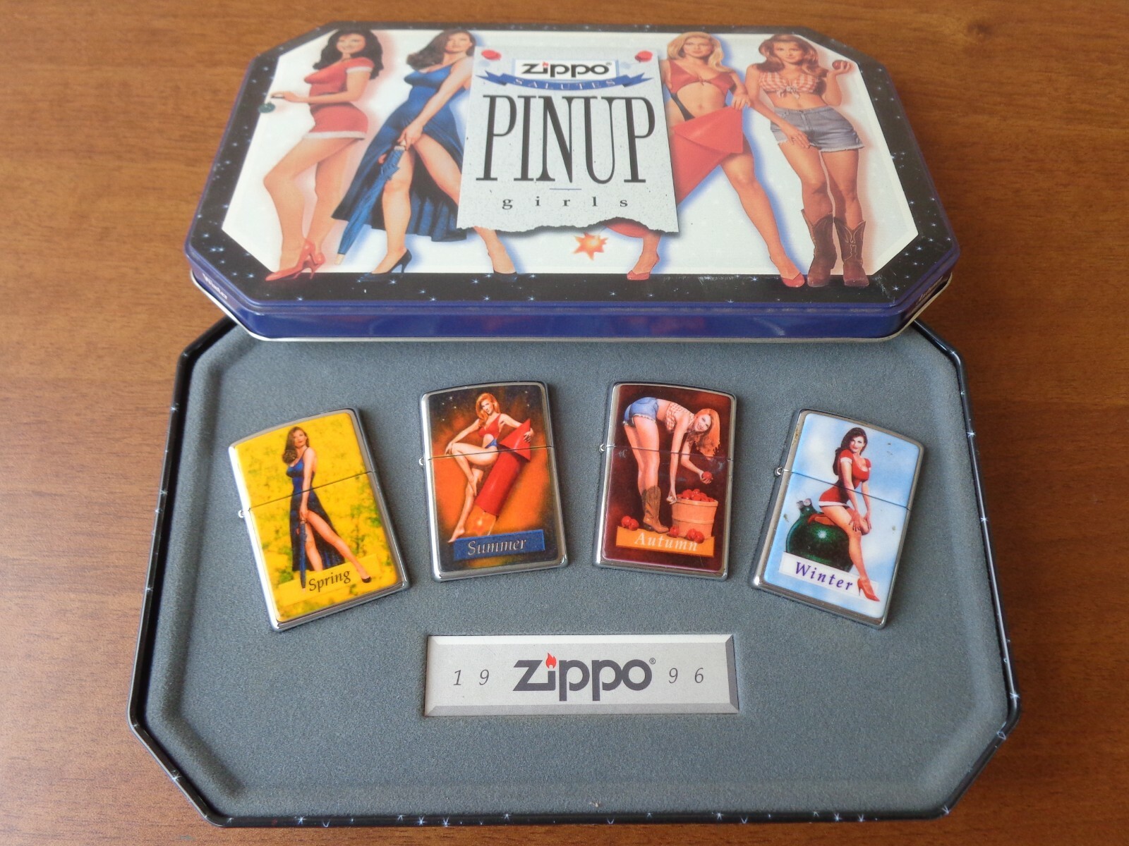 RARE 1996 LIMITED EDITION BOX SET OF 4 ZIPPO SALUTES PINUP GIRLS