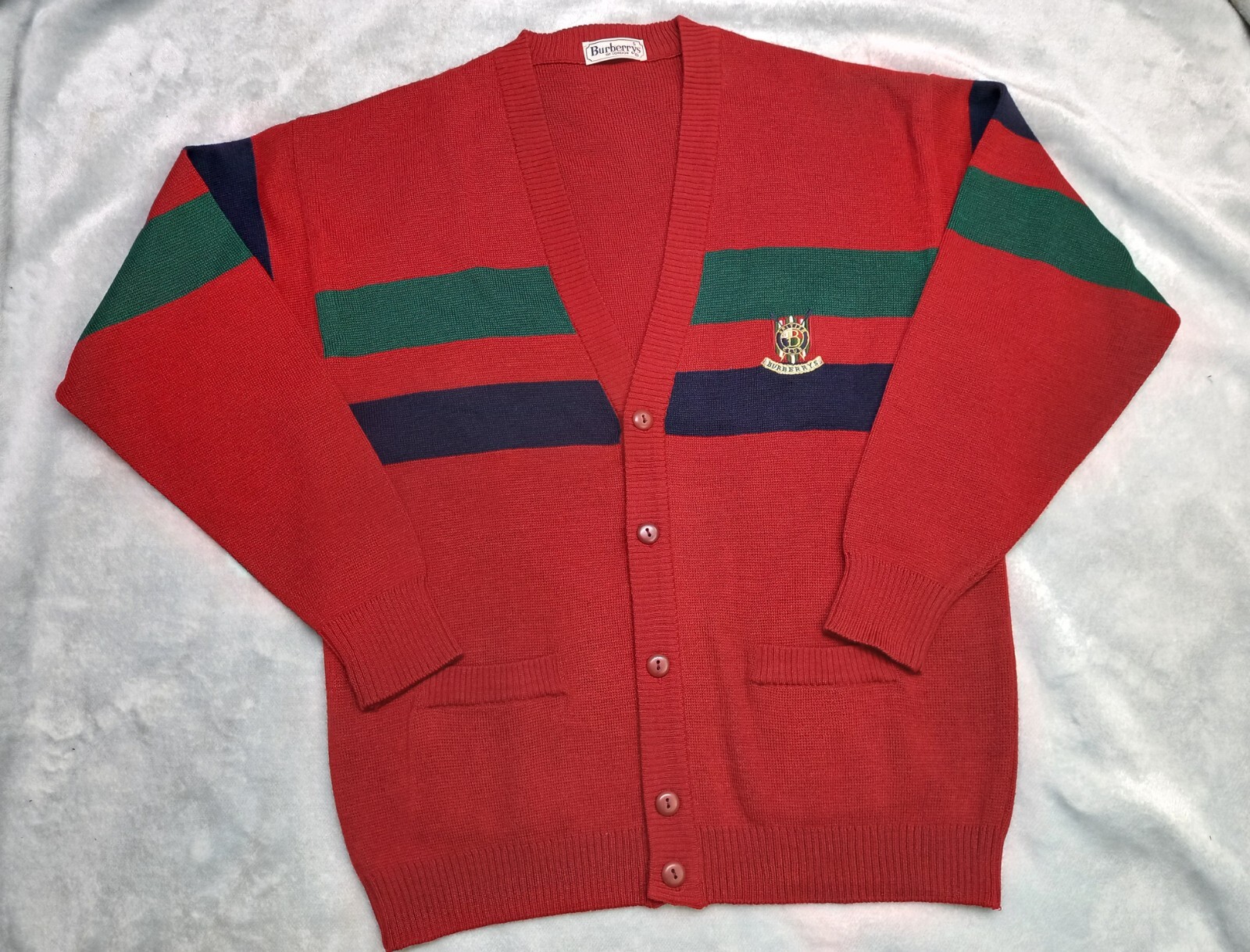 Vintage BURBERRY Cardigan Cotton Acrylic Sweater Jumper Men Red