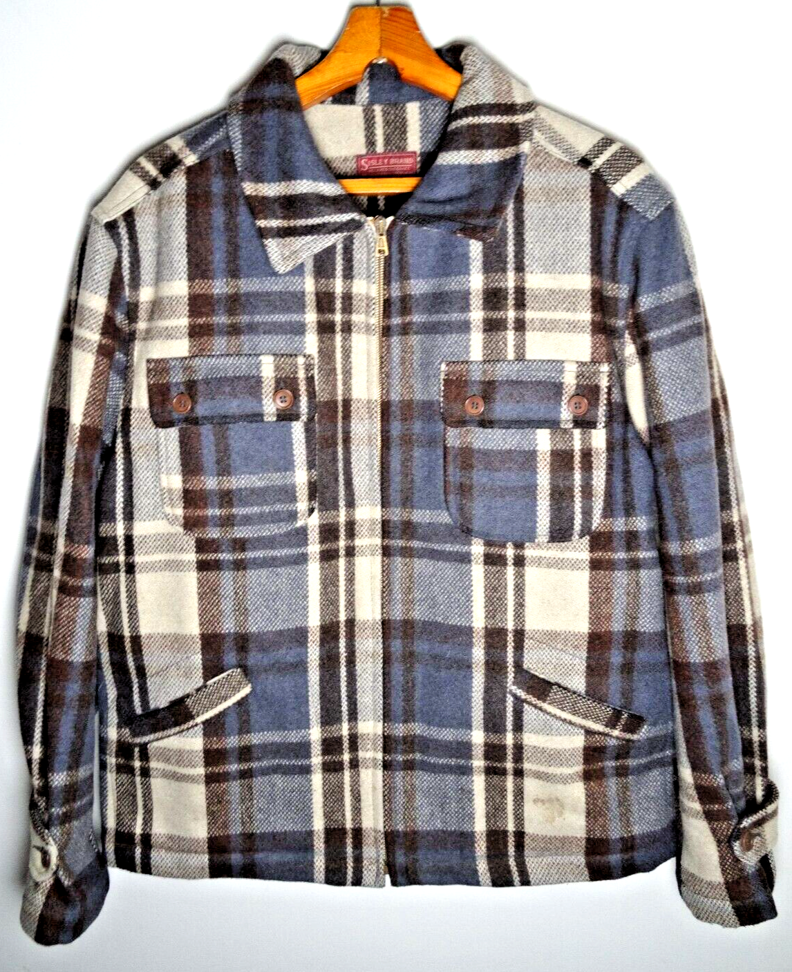 Vintage Sisley Wool Plaid Jacket Mens Large Full Zip 90s Italian