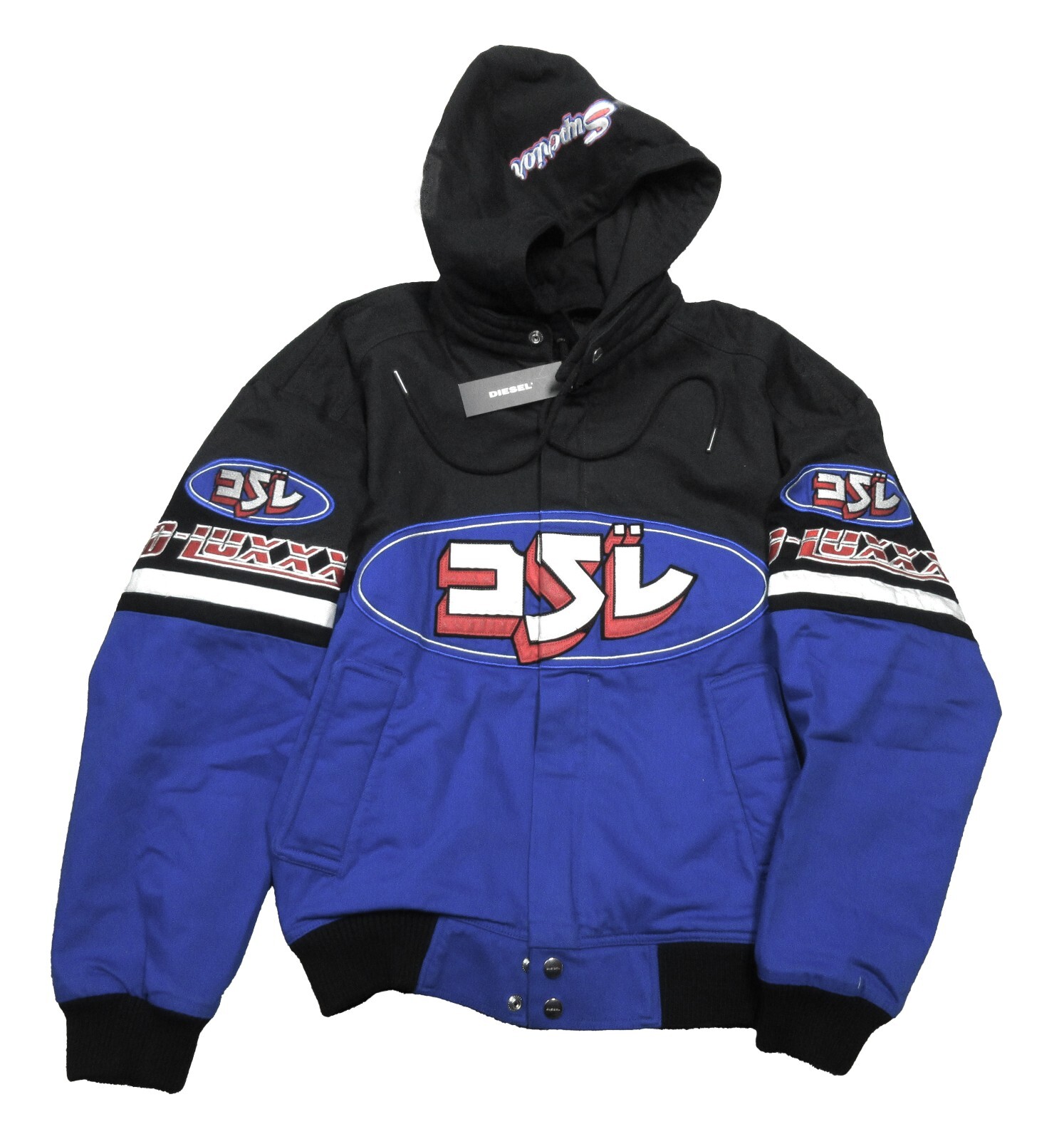 Diesel Men's Sea Blue/Black Raiden Detachable Hood Bomber Jacket