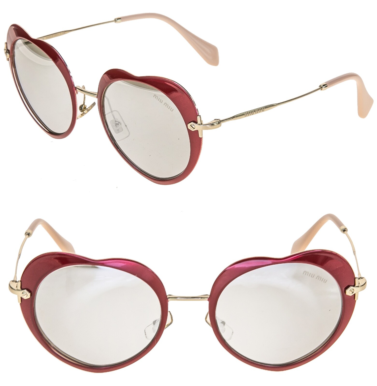 MIU MIU 54R Gold Red Silver Mirror Round Heart Metal Enamel