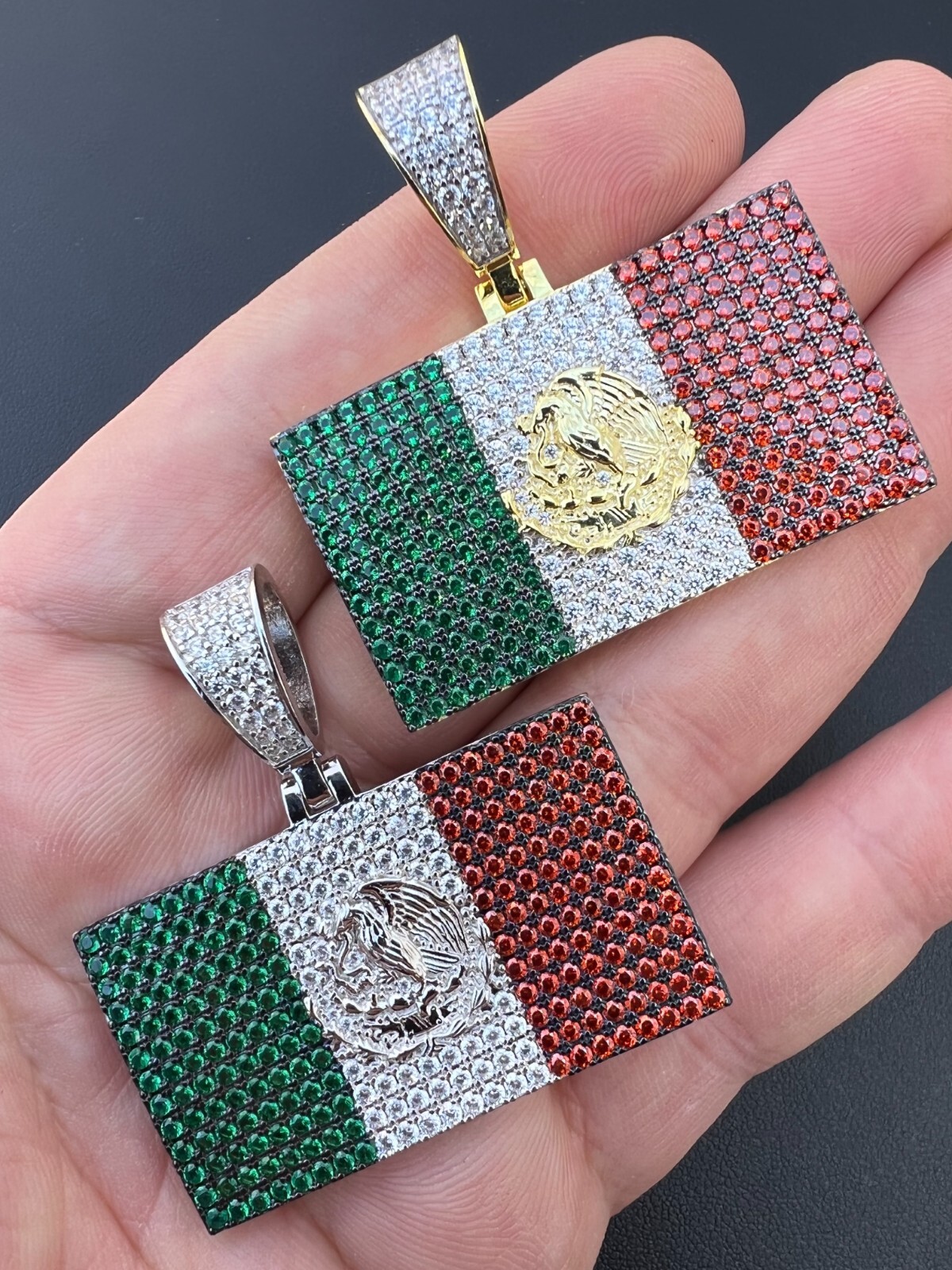 Mexico Necklace 925 Silver Gold Plated Mexican Flag Pendant Chain