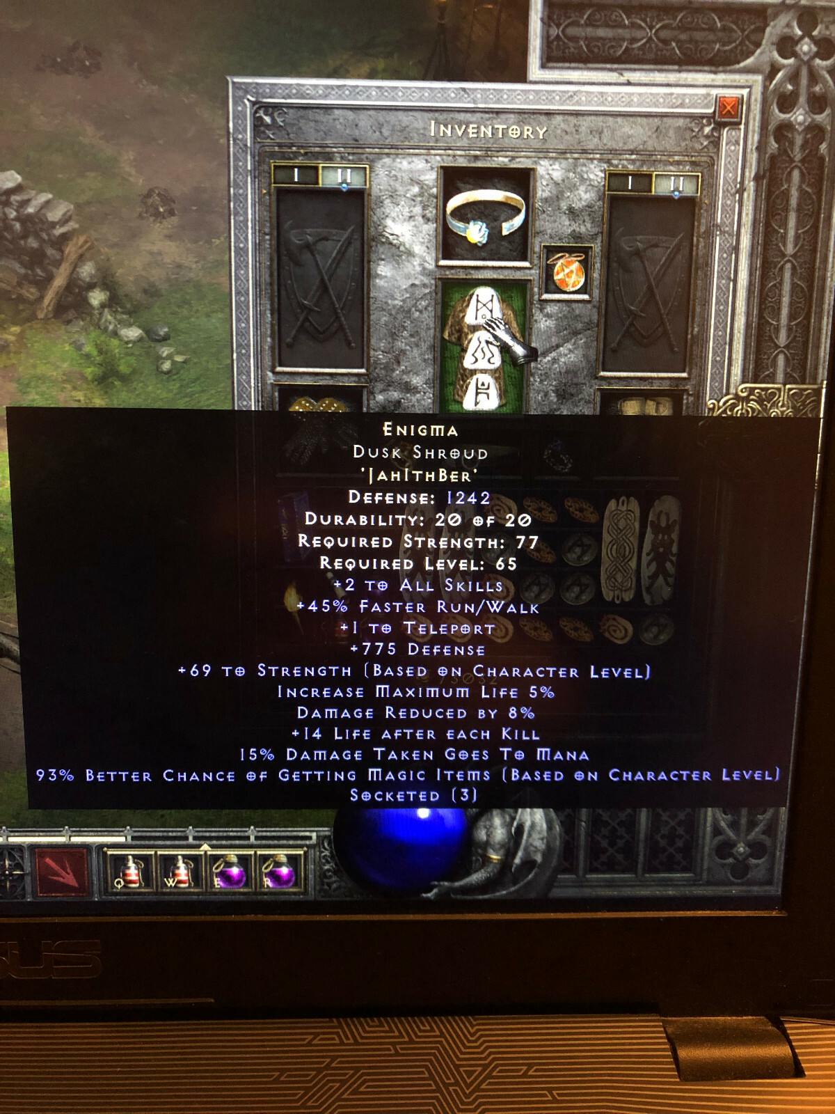 DIABLO 2: RESURRECTED✓ Runeword Enigma, 1242 DEFENSE Dusk Shroud