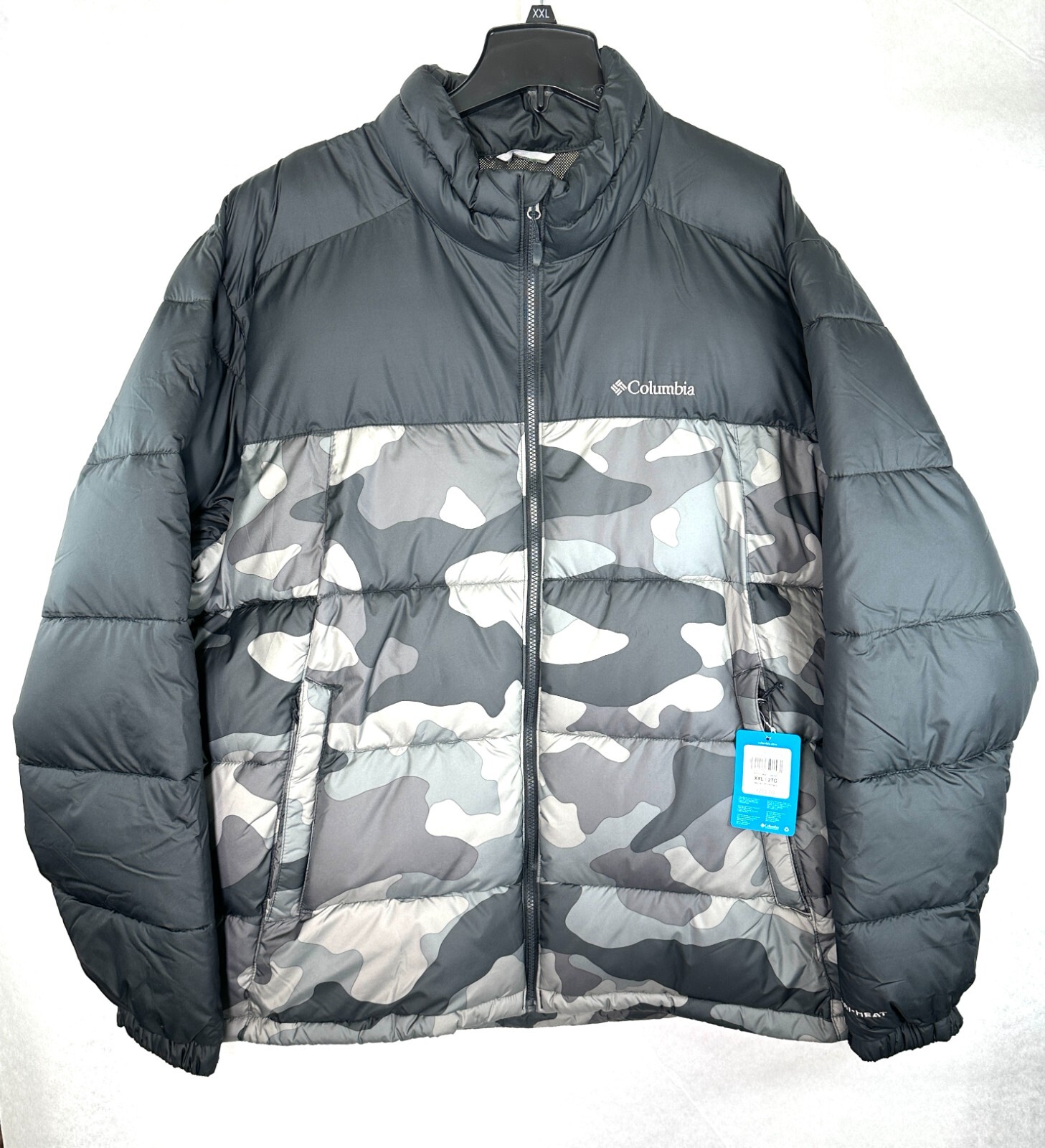 NWT Columbia Pike Lake Men Size XXL Black Camo Puffer Jacket OMNI