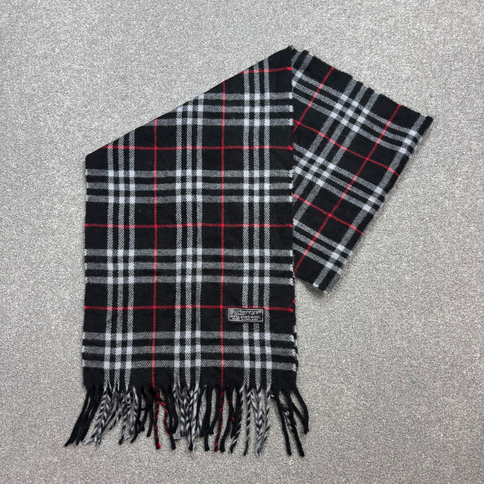 Burberry London Scarf 54x11 Inches Black Nova Check 100% Lambswool