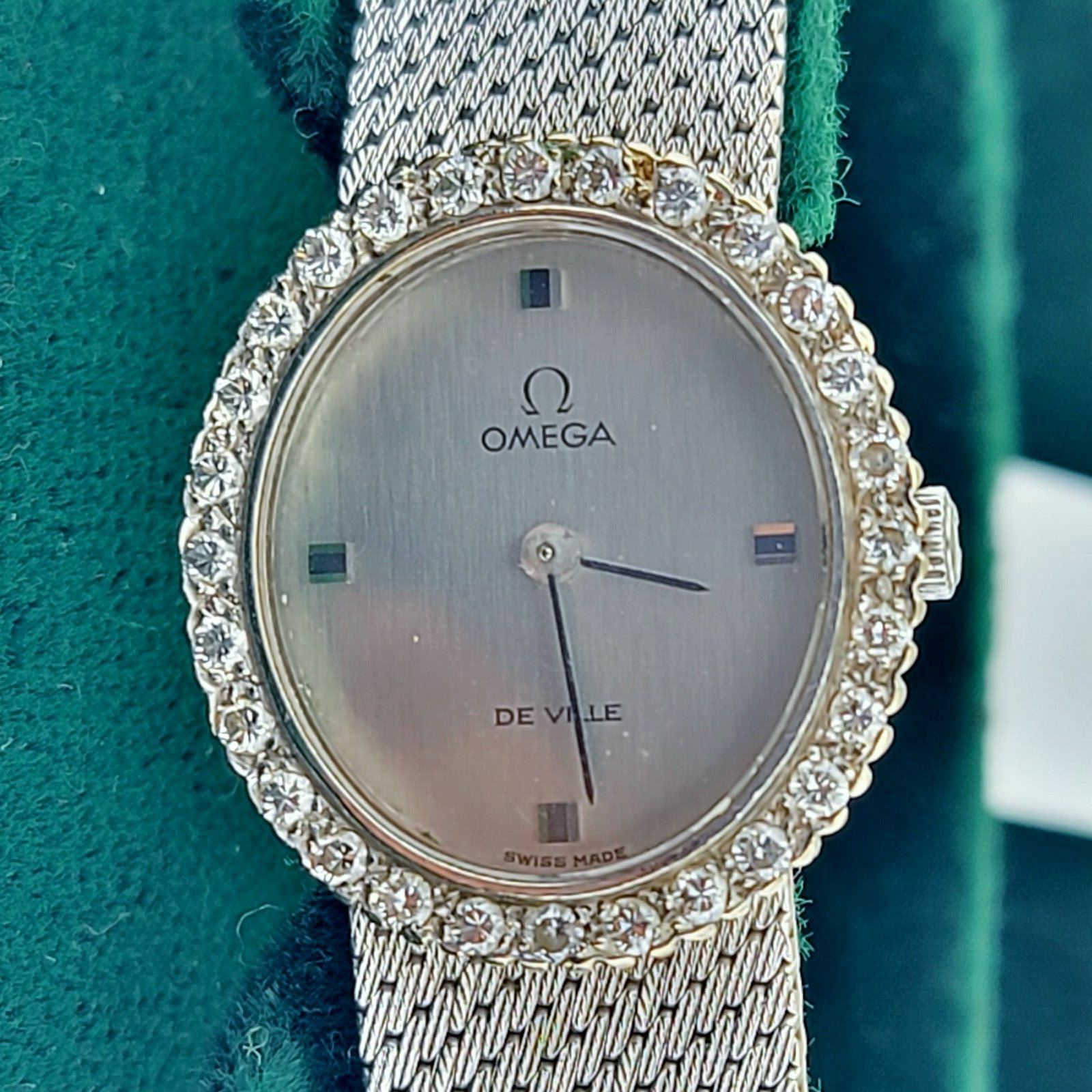 Omega De Ville 18k Solid White Gold Vintage Ladies Diamond Watch w