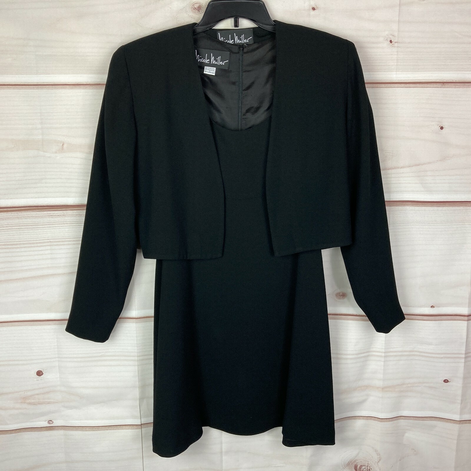 Nicole Miller Vintage Dress Jacket Set Womens 12 Black 90s Shift
