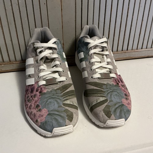 Adidas Women's Originals ZX Flux Grey White Floral Succulent