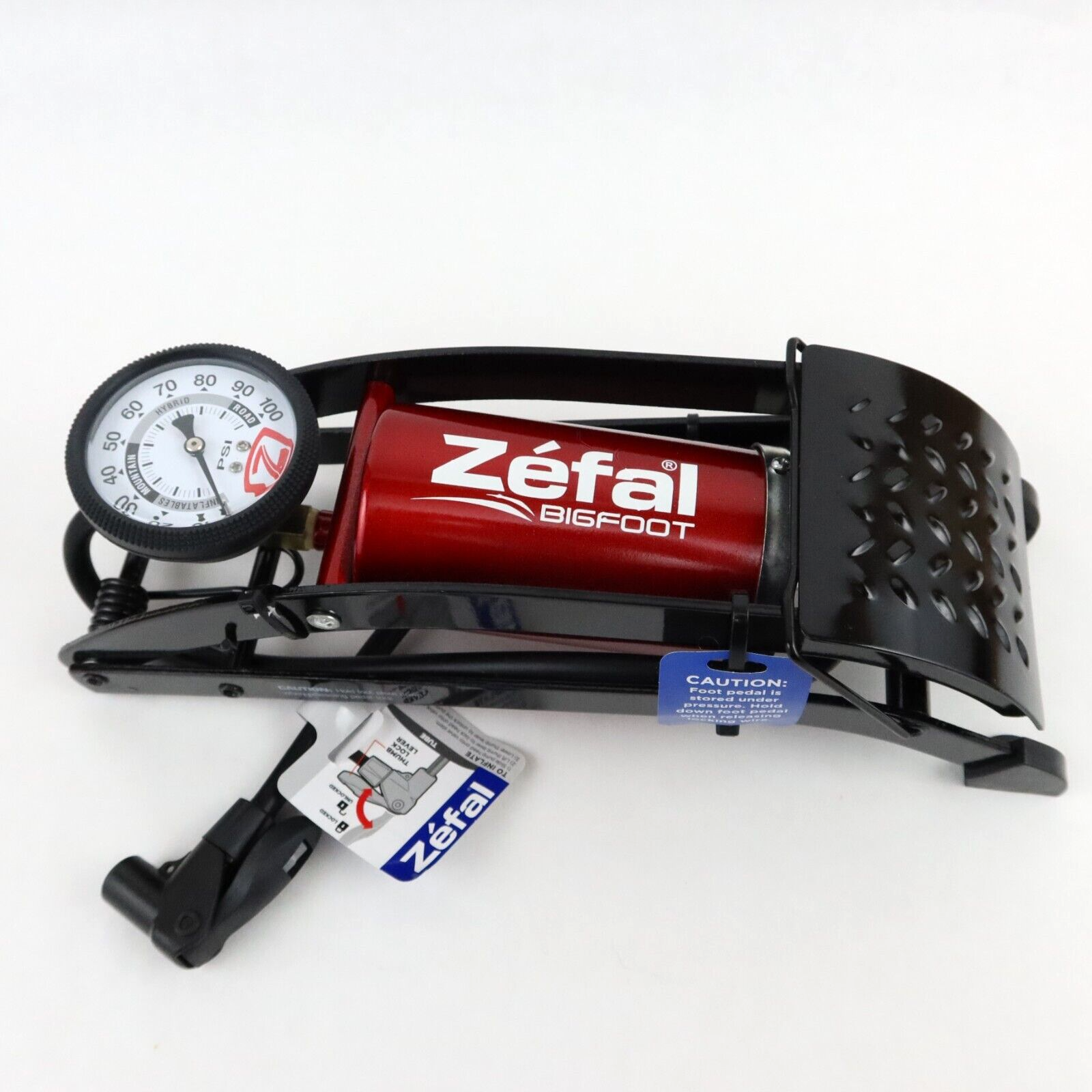 Zefal BigFoot Foot Pump 100 PSI Gauge Presta & Schrader Valve Huge